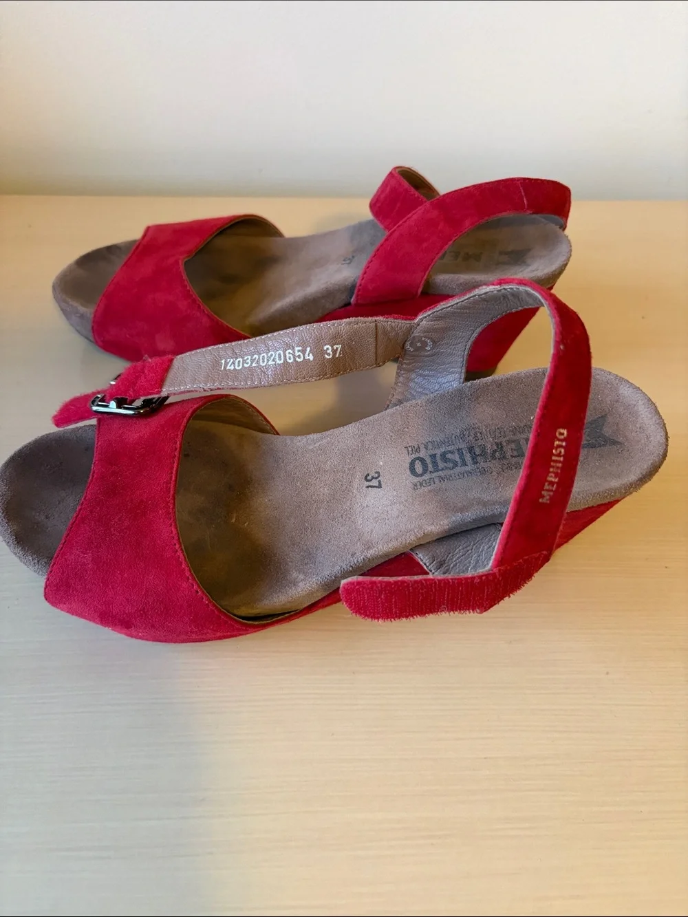 Mephisto Red Suede Women's Wedge Sandals  (Size 37 / US size 7)